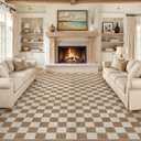 LIVEBOX 9x12 Area Rugs for Living Room, Checkered Non-Slip Washable Rugs, Farmhouse Neutral Classic Geometric Large Boys Area Rug for Bedroom, Carpet for Living Dining Room Office(Brown,9'x12')