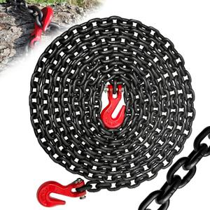 1/4" Tow Chain-G80 Transport Safety Chain with G70 Clevis Grab Hook for Towing|16FT Log Chains Wll 3300 Lbs|Heavy Duty Chain for Trailer Truck Tie Down Binding Equipment(Oiled Black)