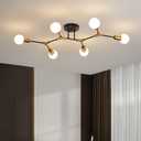 Modern Gold and Black Sputnik Semi Flush Mount Ceiling Light Fixture for Dining Room Living Room Bedroom Kitchen Closet Hallway Aisle, Mid Century Metal 6 Light Chandelier