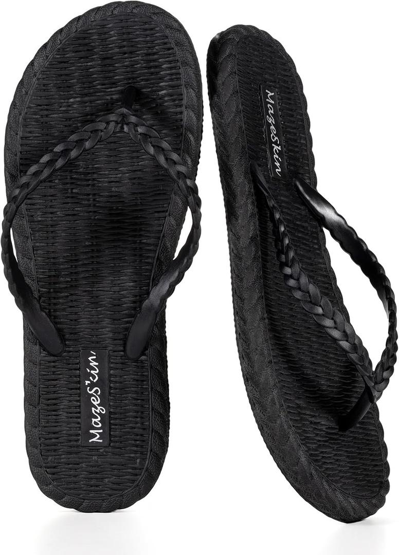 mazeskin Beach Soft Flip Flops for Women Shower Bath Quick Drying House Slippers Shoes Non-Slip Rubber Thong Sandals