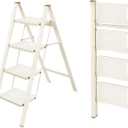 Valeo 4 Step Ladder,Lightweight Folding Step Stool with Wide Anti-Slip Pedal, 330LBS Capacity, Heavy Duty,Sturdy Iron Metal Step Stool for Home, Kitchen, Closet, Adults, Cream White