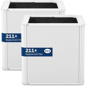 2 Pack 211+ Replacement Filter Compatible with Blue Pure 211+ Air Cleaner Purifier, 2 Stage Filtration System of H13 True Filter and Activated Carbon Filter