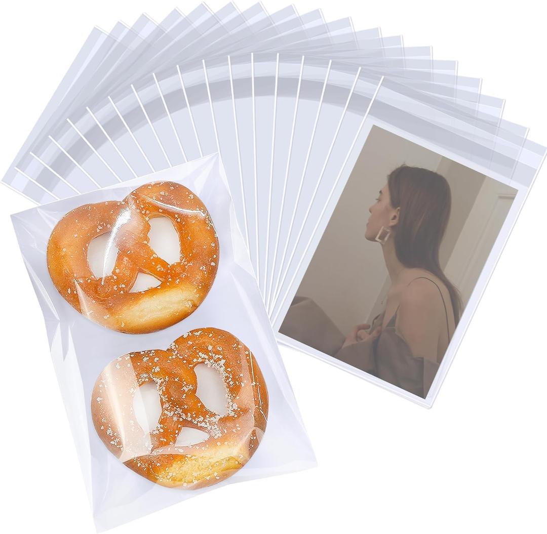 PigPotParty Self Sealing Cellophane Bags 6''x 9", 100 Pcs Cookie Treat Bags, Clear Plastic Gift Bags for Goodie, Snack, Party Favor, Candy, Cards, Envelopes