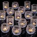 DARJEN Clear Votive Candle Holders Set of 36- Round Glass Candle Holders Bulk for Tea Light Candle, Embossed Candle Votives for Wedding Centerpiece, Various Parties & Home Decor