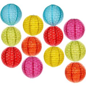 Paper Lanterns Chinese Lunar New Year Decorations 2026 Chinese Japanese Decorative Hanging Paper Lanterns 8inch Round Hollow Colorful Lantern Lamps for Spring Festival Asian Home Party Decor