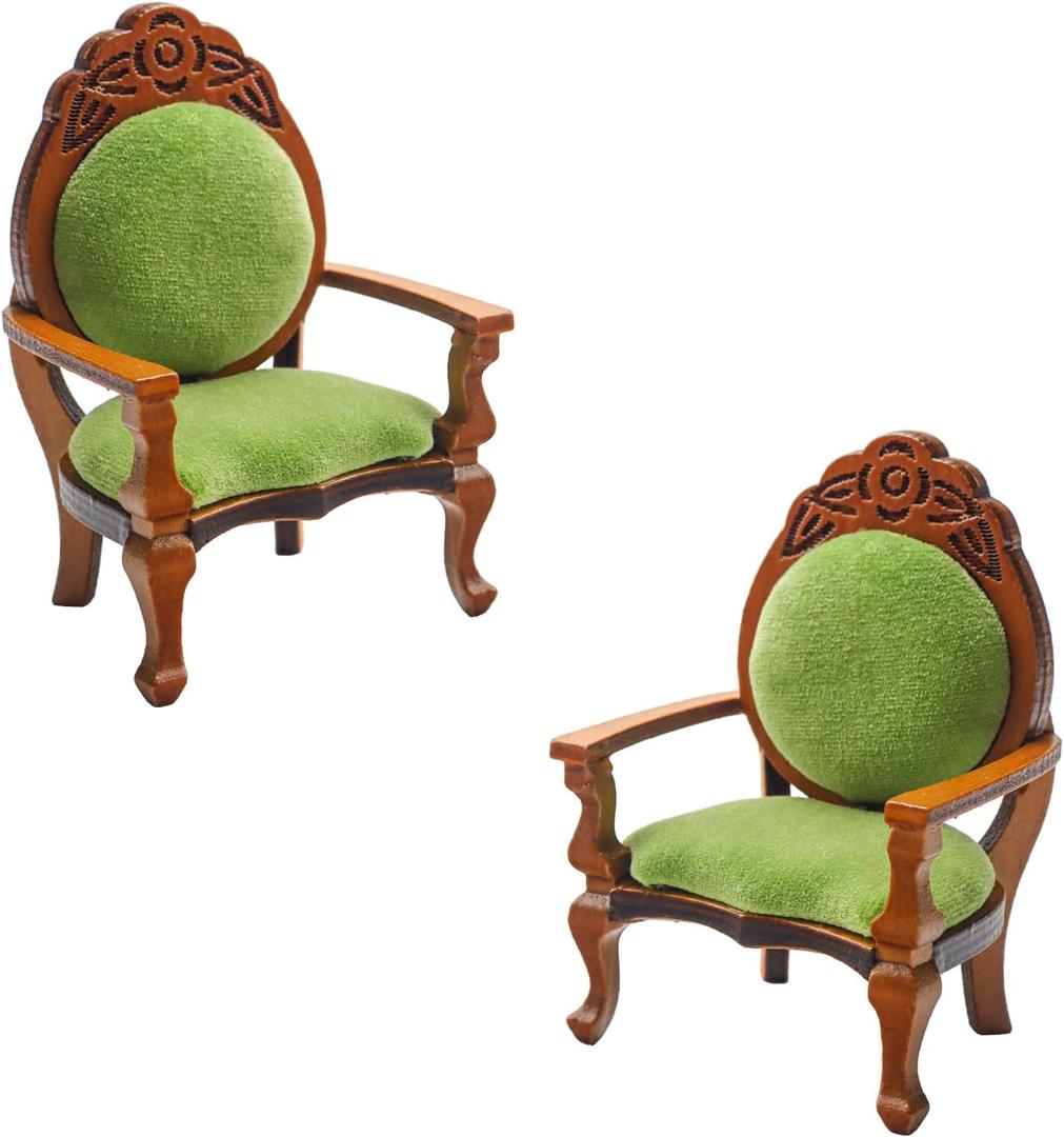 2 Pieces Miniature Armchairs Wooden Carved Single Sofa Chairs 1:12 Miniature Furniture for Min Accessories Furniture Decoration Birthday