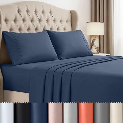 Beddora Double Sheets Set – 4 Piece Soft & Cooling Double Bed Sheets Set – Deep Pockets, Wrinkle-Resistant, Breathable Microfiber– Includes Fitted, Flat Sheet & Pillowcase Sets (Blue)