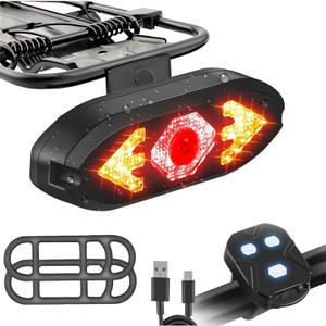 Bike Taillight USB Rechargeable Bicycle Turn Signals with Remote Control Rear Bicycle Light Waterproof Safety Warning Back Lights with 2 Types of Brackets (Set C)