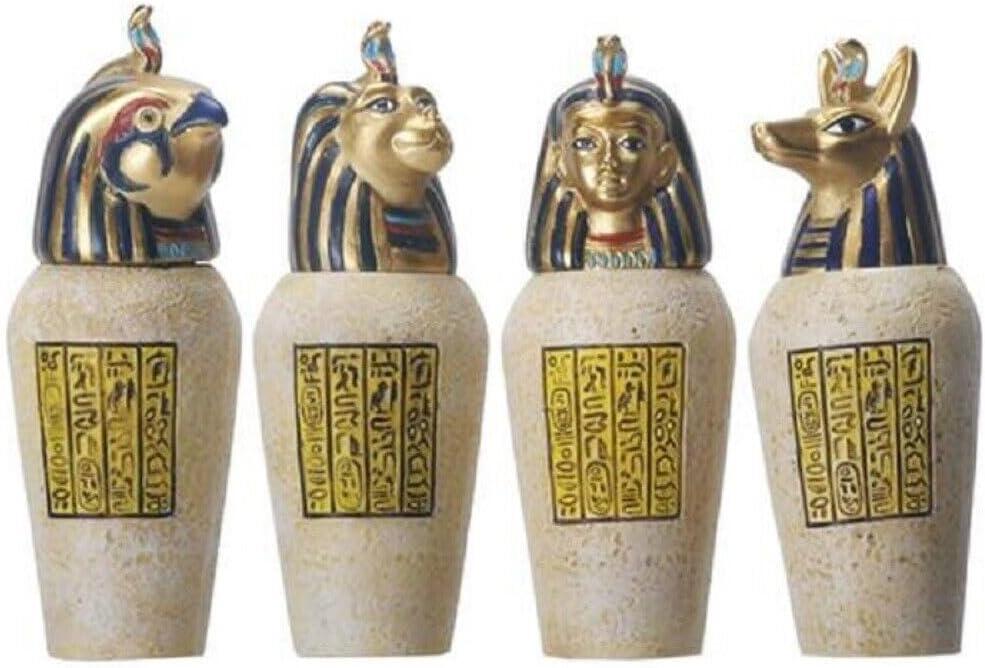 SUMMIT COLLECTION Egyptian Canopic Jar Set of 4 Pieces 3.5H Jackal Falcom Human Lion