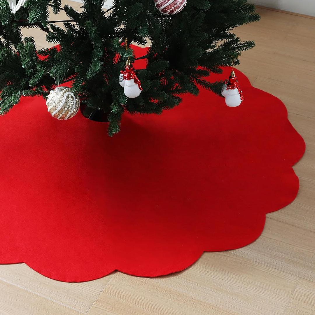 Nonwoven Christmas Tree Skirt,24 inch Scalloped Edge for Xmas Tree and Seasonal Holiday Indoor Decoration (Red,24 inch)