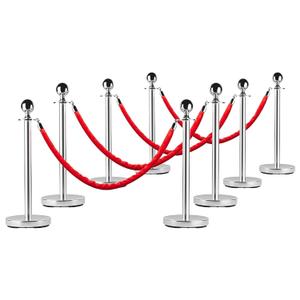 Crowd Control Barriers, Red Carpet Runner for Party with 5 FT Red Rope, Stainless Steel Red Carpet Ropes and Poles, 8 PCS Stanchions and Velvet Ropes for Theaters Hotels Clubs Wedding Ceremony