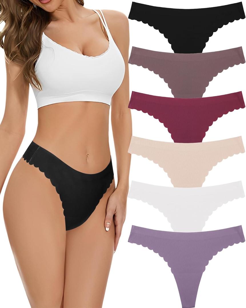FINETOO 6 Pack Seamless Thongs for Women No Show Wavy Edge Side Women's Thong panties Ladies Underwear Sexy S-XL (Medium)