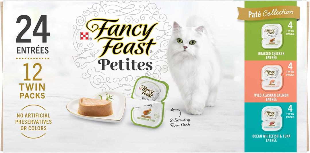 Purina Fancy Feast Gourmet Wet Cat Food Variety Pack, Petites Pate Collection, break-apart tubs, 24 servings - (Pack of 12) 2.8 oz. Tubs (EXP 08/31/26)