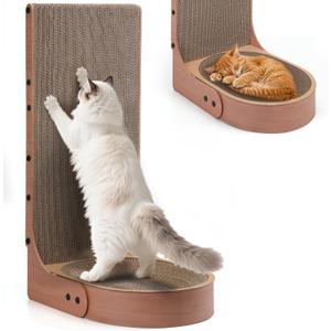 Cat Scratcher, 2 in 1 Multifunctional L Shape Cat Scratch Pad Wall Mounted with Oval Cat Bed Bowl for Indoor Cats (1 PCS Cat Scratcher)