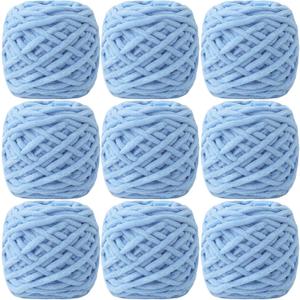 MESTOON 1/4/9 Pack Chunky Chenille Yarn 100g/3.05oz Thick Soft Velvet Baby Yarn for Crocheting Hand Knitting Sweater Scarf Blankets DIY Craft (Light Blue, 9 Pack)
