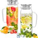 Set of 2 Glass Pitcher with Lid,2 Quart (64 oz / 1.9 Liter) Leak Proof,Glass Water Jugs, BPA-Free,Microwave & Dishwasher Safe Pitcher,Sun & Iced Tea, Sangria,Cold Brew Coffee & More