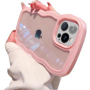 Compatible for iPhone 11 Case Clear Cute Curly Wave Frame Shape for iPhone 11 Phone Cases Shockproof Soft Protective Phone Cover for Women Girls Phone Cover Clear Design, Pink