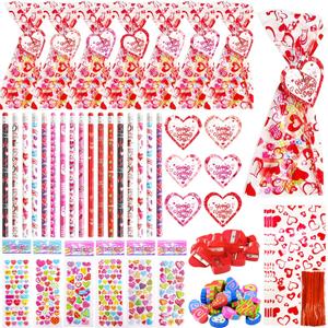 216Pcs Valentines Day Stationery Gifts,36 Sets Stationery Kit with Pencils,Heart Erasers,Cards,Pencil Sharpeners,Stickers and Gift Bags,Valentine's Gifts for Classmates,Party Favors
