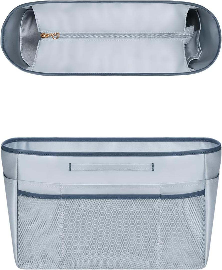 GIVLEFLY Small Purse & Handbag Organizer Insert with Zipper, Multiple Pockets and Handle, Lightweight Bag Divider Light Blue