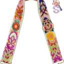 Embroidery Flower Purse Strap Replacement Crossbody 2 Inch Wide with Letter S Keychain for Women's Handbags (Fern Flower White)