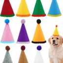 PET SHOW 10 Pack Small Dog Birthday Party Hats for Medium Dogs Stuffed Animals Dolls Adjustable Holiday Hats Felt Pom Pom Headband Pet Grooming Costume Accessories