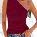 PRETTYGARDEN Womens 2025 Summer Y2K Tops Sleeveless One Shoulder Slim Fit Shirts Ruched Knit Asymmetrical Top Blouse (Red, XXL)