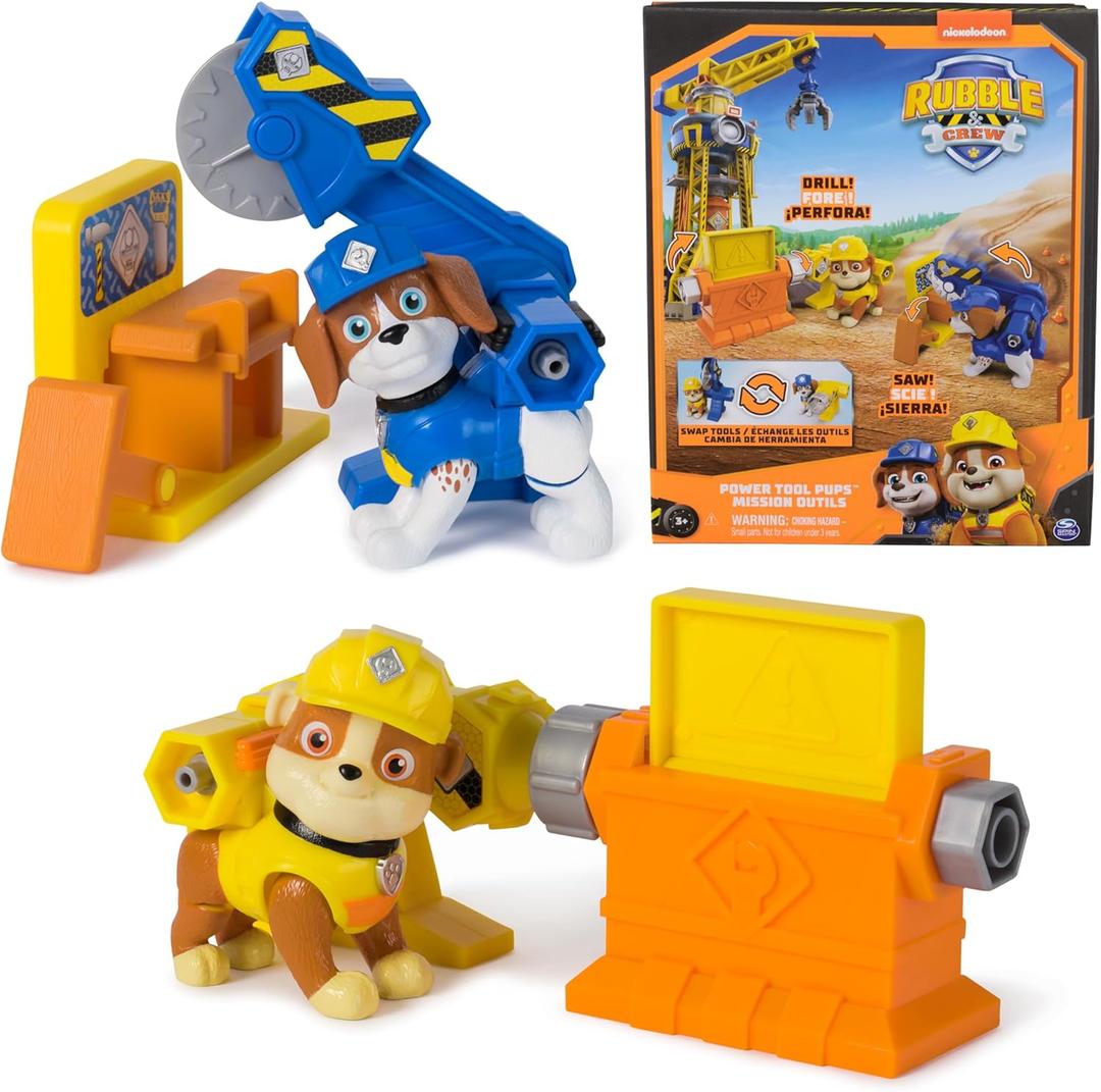 Rubble & Crew, Power Tool Pups, Rubble & Wheeler Toy Figures with 2 Construction Tools & 2 Building Accessories, Kids Toys for Boys & Girls Ages 3+