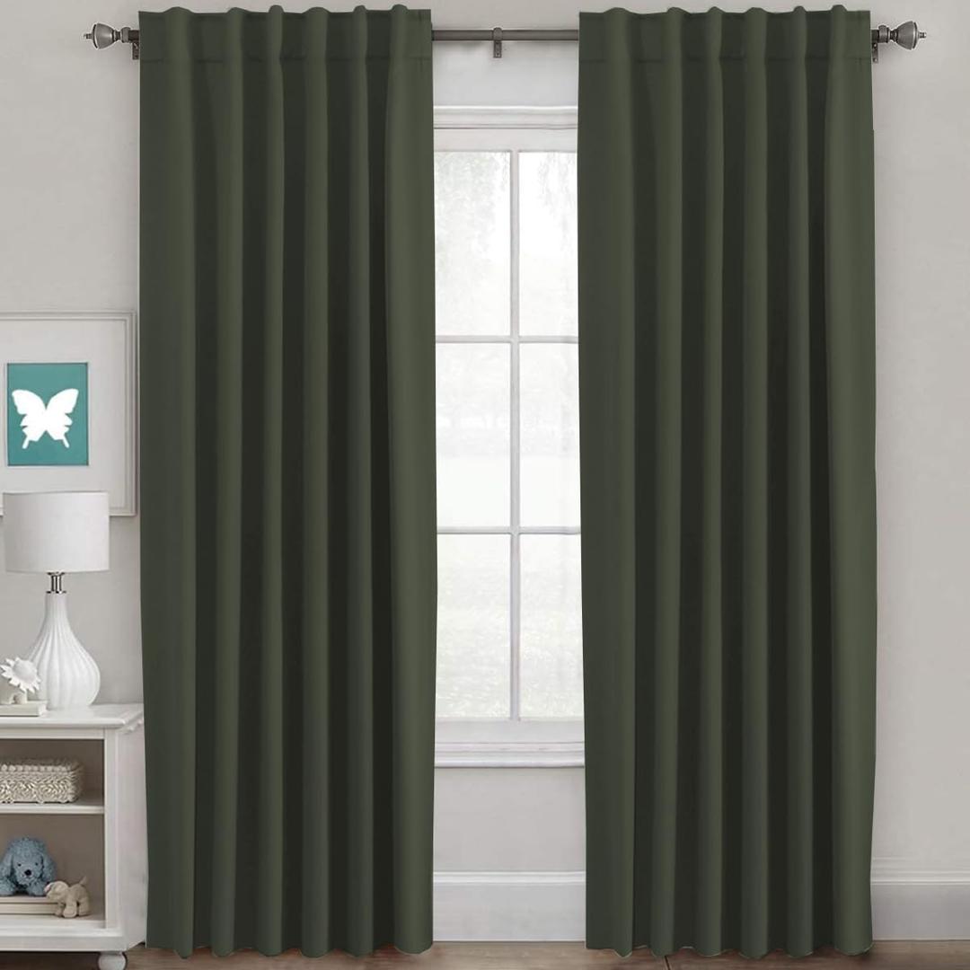 H.VERSAILTEX Blackout Curtains Thermal Insulated Window Treatment Panels Room Darkening Blackout Drapes for Living Room Back Tab/Rod Pocket Bedroom Draperies (2 Panels, Olive, 52 x 96 Inch)