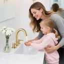 Bathroom Faucet 3 Hole, Brushed Gold Bathroom Sink Faucet with Pop Up Drain, 8 inch Widespread Bathroom Faucet with 360 Swivel Spout, 2 Handle Vanity Faucet with Water Supply Hoses