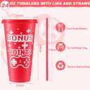 Mifoci Video Game Plastic Cups with Lids and Straws Reusable Tumbler with Lid and Straw Cute Iced Coffee Travel Cups Mug Water Bottle for Adult Kid Gaming Birthday Supplies(Stylish color,24 Pcs), about 7 inches in height, 24 oz/ 710 ml