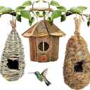 Hamiledyi Humming Bird Houses Nest, Hand Woven Wooden Vintage Chickadee Finch Hut Outdoor Hanging Natural Grass Birdhouse Nest for Canary Finches Robin Wren- Set of 3