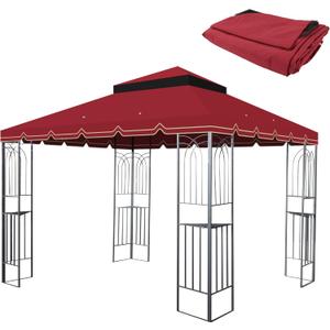 10x10 Ft Outdoor Patio Gazebo Replacement Canopy - Double Tiered Roof Top Cover with Great Wall Border - UV Protection & Water-Repellent Fabric - Fits 10x10 Gazebo Frame, Red (Frame Not Included)