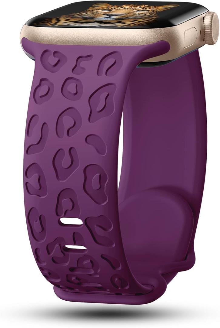 CreateGreat Engraved Bands Compatible with Apple Watch Band 40mm 41mm 38mm 42mm 44mm 45mm 46mm 49mm, Leopard Pattern Soft Silicone Strap Compatible with iWatch Series 10 9 8 7 6 5 4 3 2 1 SE Ultra