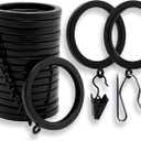BlastHome Luxury Curtain Rings  Premium Metal with Quiet, Smooth, Removable Nylon Inserts  Pinhooks and Clips Included  1 1/2" Inside Diameter  18 Rings for Two Standard Curtains  Tuxedo Black