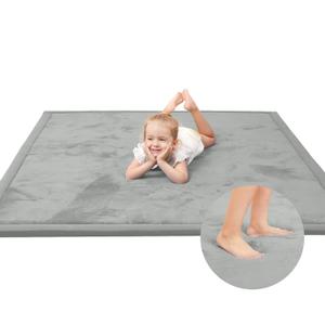 Baby Play Mat for Floor,1.3" Thick Elasti-Foam 7450 Playpen Mat for Toddlers Infant Kids, Water-Repellent Soft Coral Velvet for Tummy Time, Non-Slip Backing for Crawling, Tatami Style(Light Grey)
