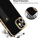 TEAUGHT for iPhone 12 Case with Wrist Finger Strap for Women Girls Men, Cute Luxury Plating Soft TPU Slim Shockproof Protective Cover with Adjustable Wristband Kickstand Holder (Black)