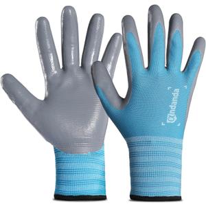 2 x ANDANDA 1/12 Pairs Work Gloves, Strong Grip, Seamless Knit Nylon Nitrile Work Gloves Men Suitable for General Work, Green