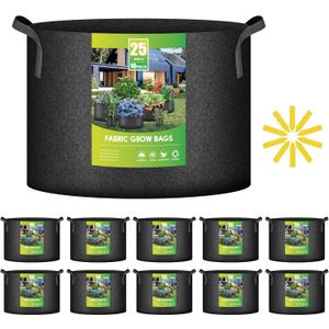 iPower 10-Pack 25 Gallon Grow Bags Heavy Duty Thickened Nonwoven Aeration Fabric Pots Plant Containers with Handles for Planting Vegetables, Fruits, Flowers, Black