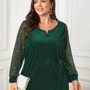 SCOMCHIC Women's Plus Size Blouses Long Sleeve V Neck Sparkly Sequin Velvet Top Dressy Casual Loose Shirts Party Tops (XX-Large Plus, Emerald Green)
