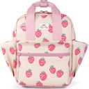 Itzy Ritzy Toddler Backpack - Daycare Bag - Features Adjustable Shoulder Straps, 2 Side Pockets & Spacious Interior with Wipeable Fabric Lining & Name Label, Strawberry Backpack (Small)