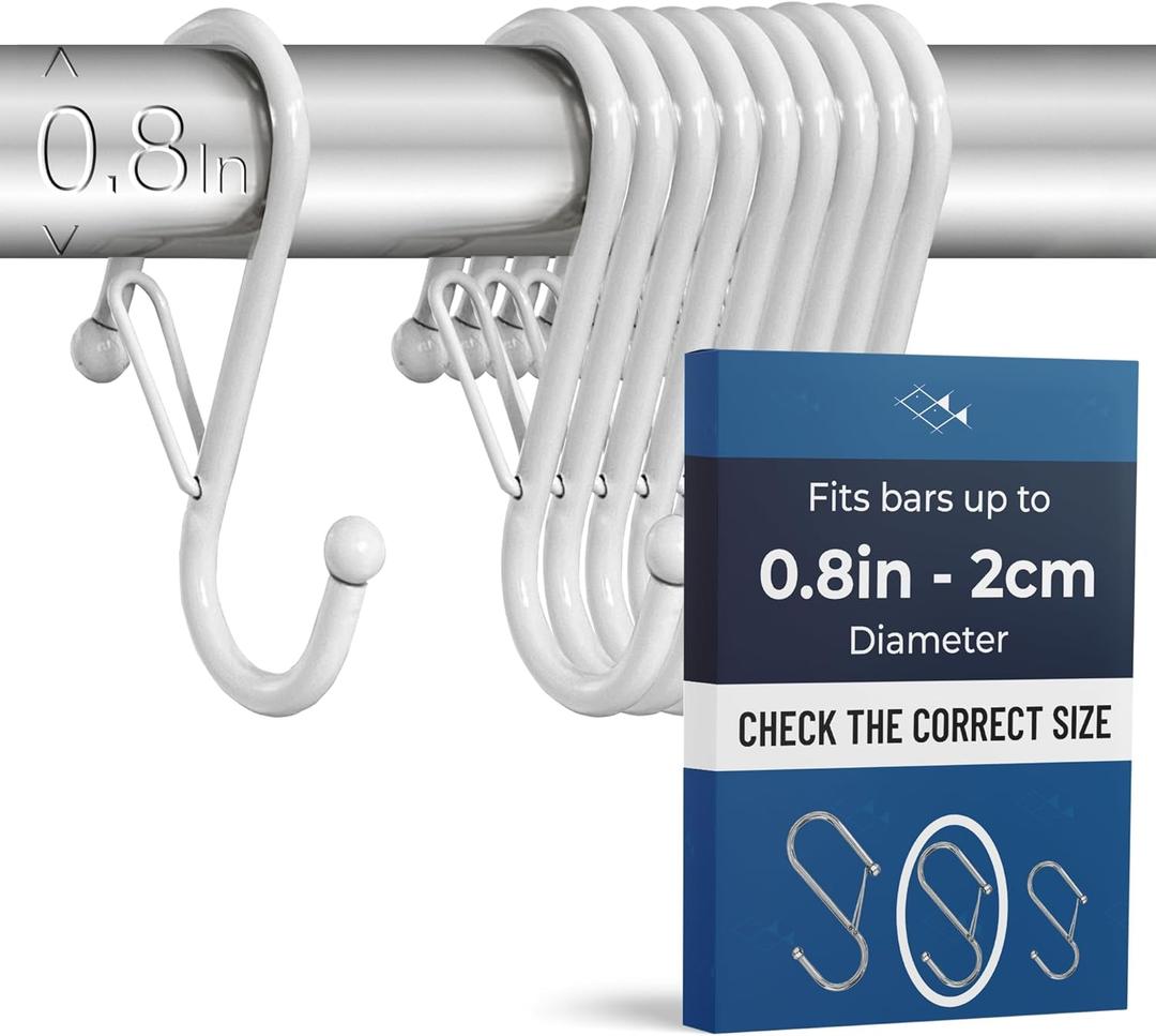 10-Pack Metal S Hooks for Hanging  Heavy-Duty S-Shaped Hooks with Safety Buckle  Fits Bars up to 0.8 in  Anti-Drop S-Hooks for Kitchen, Bathroom, Closet & Pot Racks  White (Medium)