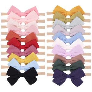 Jollybows 20pcs Baby Girls Nylon Hair Bows Headbands Linen Hair Bands Elastic Hair Accessories for Kids Infants Newborn