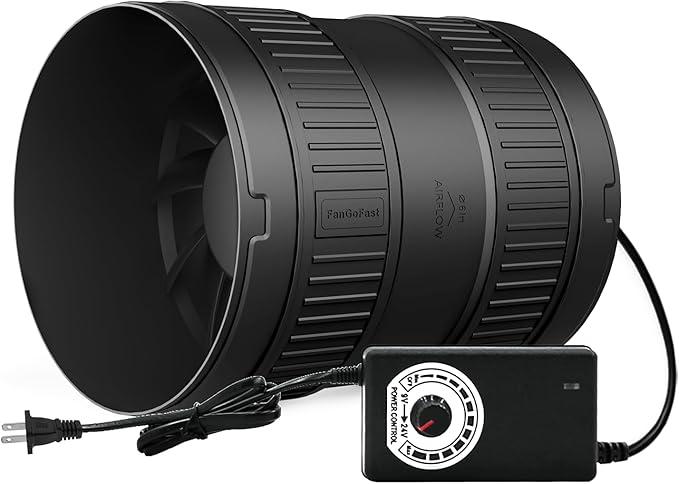 6 Inch Inline Duct Fan 345CFM Airflow with Stepless Speed Control Low Noise Energy Saving Ventilation Booster Fan for Grow Tents,Workshops,Basements
