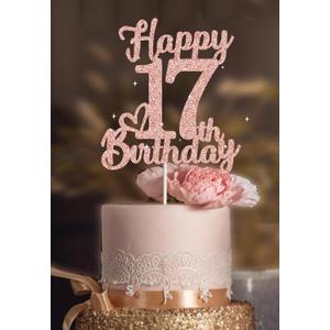 17 Birthday Cake Toppers-Rose Gold Glitter, Happy 17th Cake Topper for Men,17 Cake Topper For Women, 17th birthday decorations,17th Birthday Cake Topper Seventeen