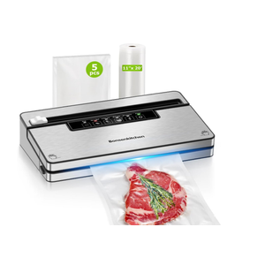 Bonsenkitchen Vacuum Sealer Machine, Stainless Steel Food Sealer Vacuum Sealers with 100 Bags & 1 Roll Bag, 5 Food Vacuum Modes, Builtin Cutter & Bag Storage, SilverBlack