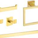 5-Piece Brushed Gold Bathroom Hardware Set - Hand Towel Bar, Toilet Paper Holder, Towel Ring & Rack