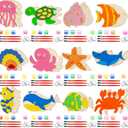 LARDUX Under The Sea Party Favors, 24PCS Wooden Sea Ocean Animals Party Favors Painting Kit, Glow in The Dark DIY Crafts, Shark Birthday Party Decorations Goodie Bag Stuffers for Kids Boys Girls