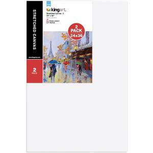 KINGART Large White 24" x 36" Stretched Artist Canvas, Pack of 2, Gesso Primed - 100% Cotton Rectangular Canvases, 5/8" Profile, Art Supplies for Oil and Acrylic Painting