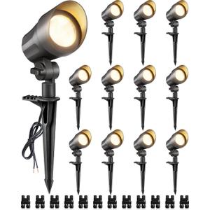 SUNVIE 6W Low Voltage Landscape Lights LED Low Voltage Lighting Warm White Landscaping Lights Waterproof Landscape Spotlights with Connectors Spot Lights Outdoor for Garden Tree Wall Yard, 12 Pack