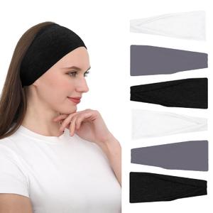RITOPER Headbands for Women Non Slip, Wide Workout Headband Cotton Black White Head Bands Hair Bands for Women's Hair, Thick Headbands Head Wraps for Fashion, Yoga, Running, Spa Day, Party, Travel (Gray)